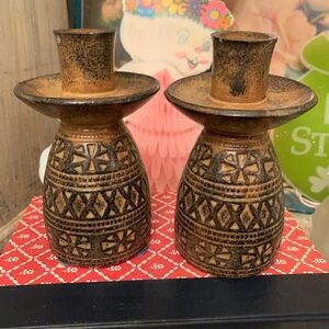 1960’s? Midcentury modern danish pottery candlesticks 4x3